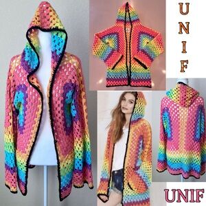 UNIF Rainbow Crochet Hooded Cardigan